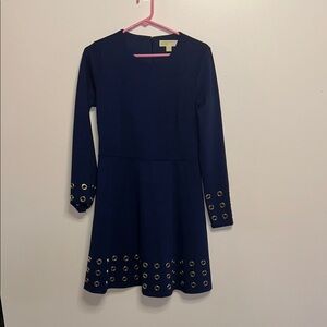 Michael Kors Blue Grommet Midi Fit and Flare Dress